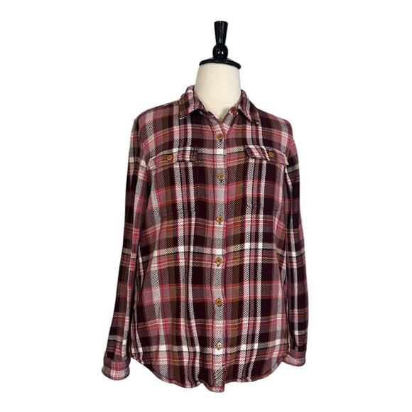 LL Bean Shacket Shirt Button Down Flannel Pink Plaid Top Women’s Size XL - Picture 10 of 10